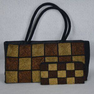 Vintage Beaded Rectangular Geometric Pattern  w/extra bag
